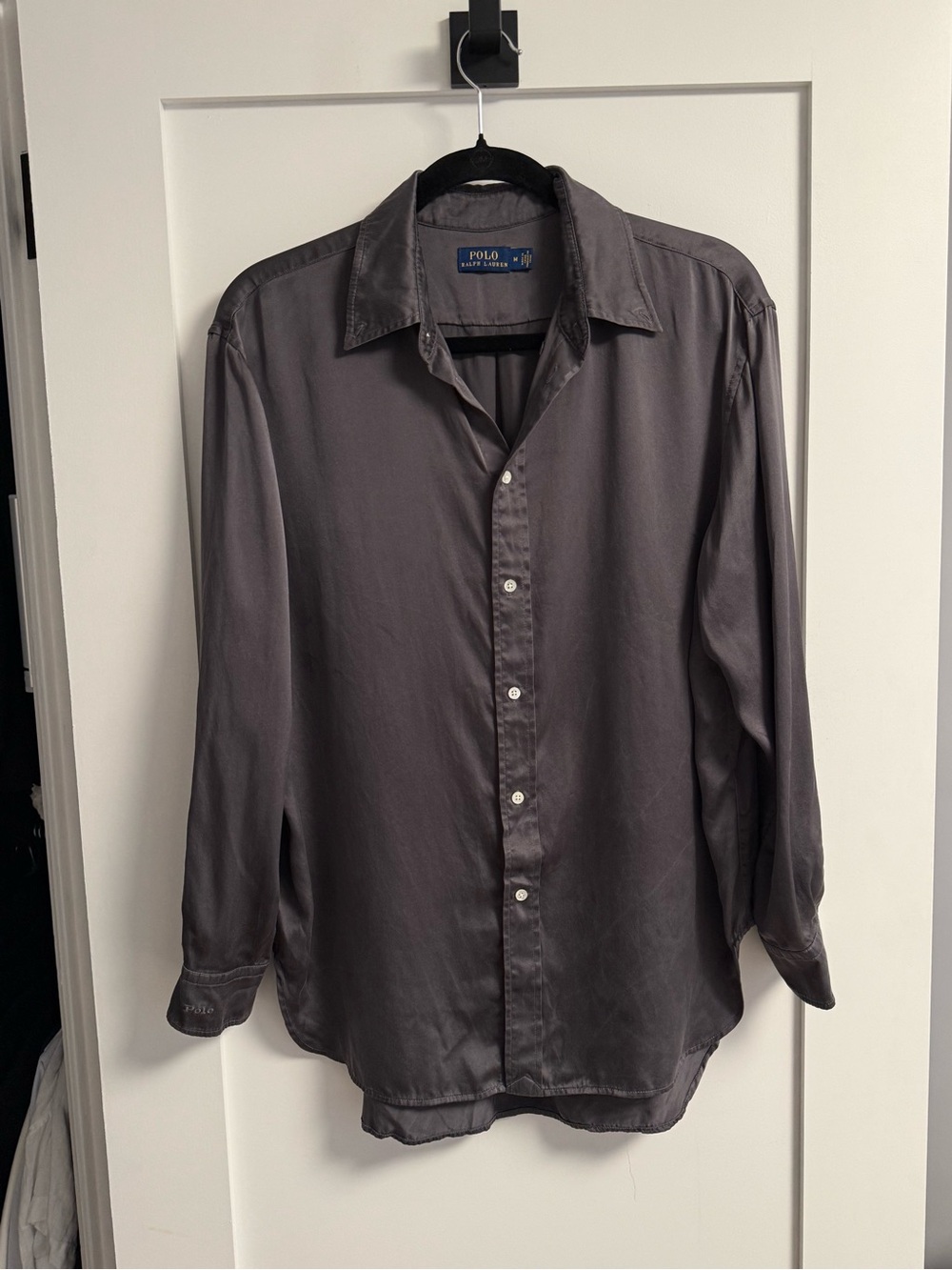 Polo by Ralph Lauren Men's Silk Button-Down Shirt - Charcoal Gray